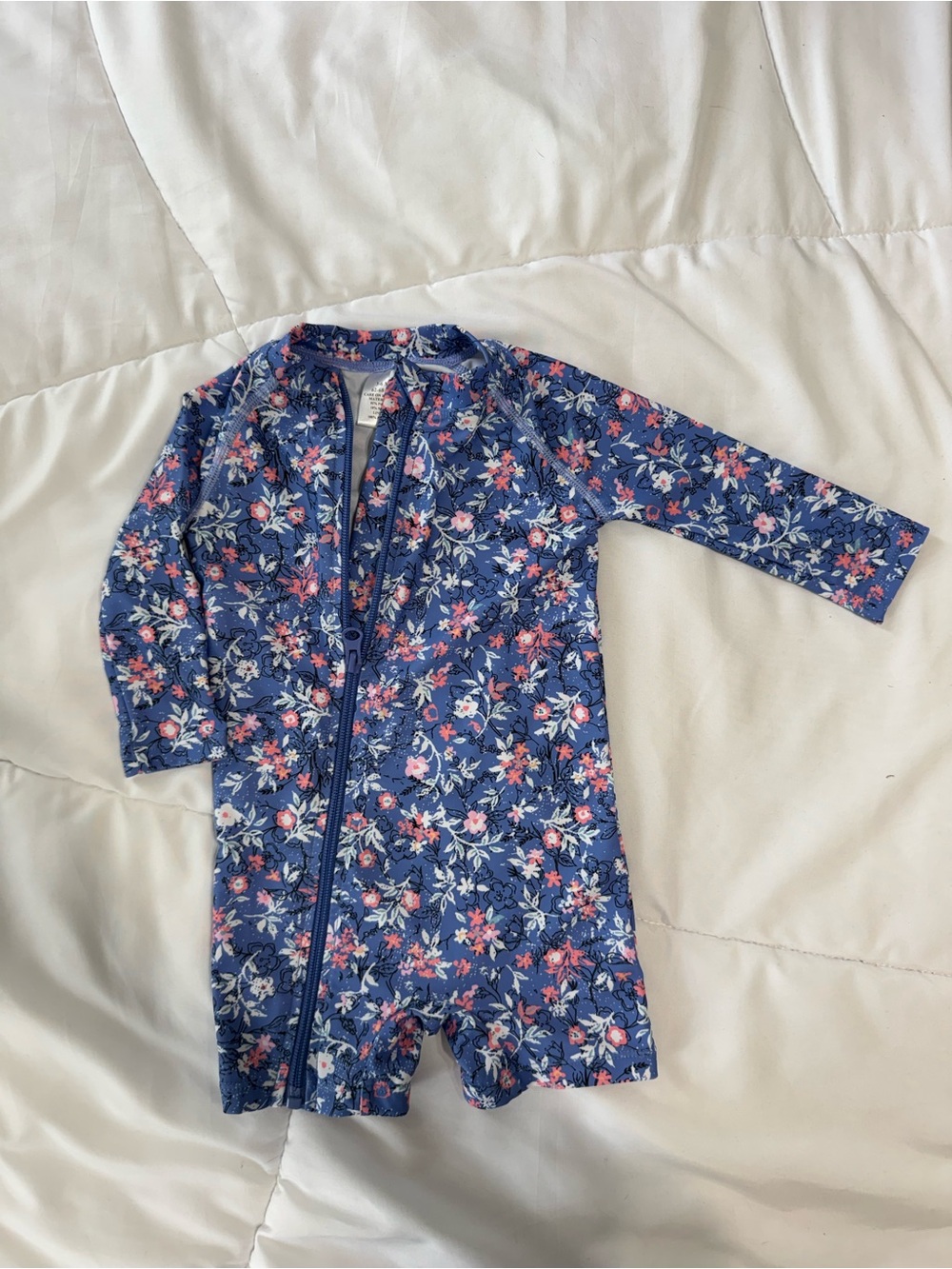 Blue Floral Zippered Baby Swimsuit